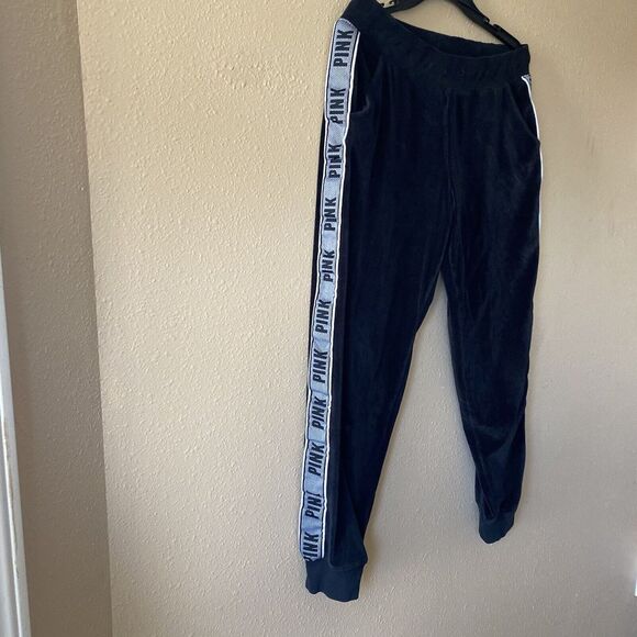 PINK VS VICTORIA'S SECRET Gym Pant Black‎ Stripe Logo Sweatpants Sweats M - Picture 2 of 11